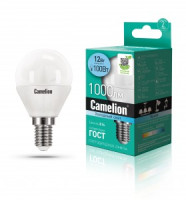 Camelion Шар G45 E14 12W(1000lm 220°) 4500K 4K матов. 90x47 пластик LED12-G45/845/E14