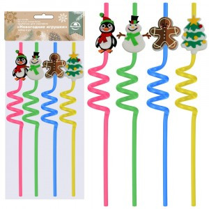 Трубочки для напитков Новогодние игрушки 26см, н-р 4шт/уп, цена за уп (кратн 10!!!)VL2-292 Мультидом