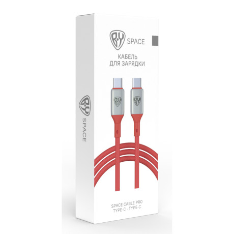 BY Кабель для зарядки Space Cable Pro Type-C - Type-C, 1м, 5А, Быстрая зарядка, штекер металл, крас.