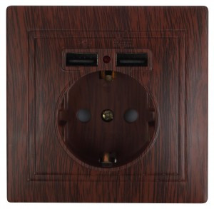 ЭРА Intro Plano роз. СУ 1 мест. земля штор, 16А+2хUSB 2,1А,  венге 1-410-10 53948