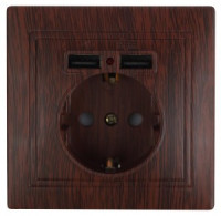 ЭРА Intro Plano роз. СУ 1 мест. земля штор, 16А+2хUSB 2,1А,  венге 1-410-10 53948