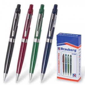 Ручка шариковая BRAUBERG автомат. "Partner", корпус ассорти, толщ.письма 0,7мм,141007, синяя