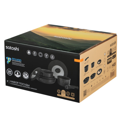 SATOSHI Нера Наб. пос. 7пр, сков.24/26см; ковш1,7л; кастр. 2,8л; +крышки, съем. руч. а/п мрамор, инд
