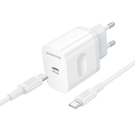 Сетевое зарядное устройство с кабелем BOROFONE модель BA99A, USB-C PD 20Вт, каб С-С цвет: белый