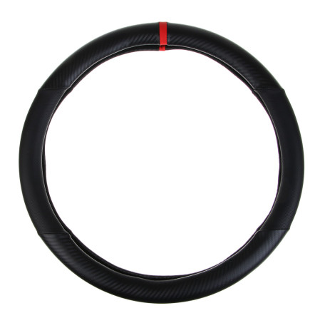 ЕРМАК Оплетка руля, Карбон - В, черная с черными вставками, + красный, размер М, полиуретан(PU)