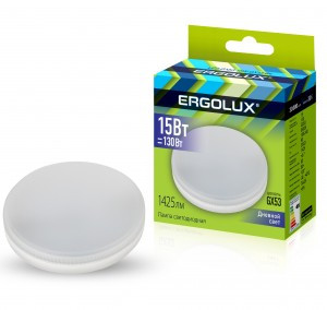 Ergolux GX53 св/д 15W(1425lm) 6500K 6K матовая 74x28 LED-GX53-15W-GX53-6K