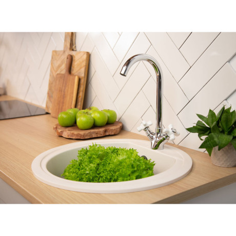 RAIN Смеситель для кухни Венера, высокий излив, керам. кран-буксы 1/2, латунь, хром, ручки керамика