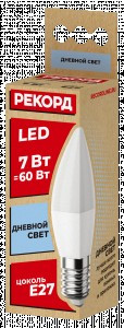 РЕКОРД лампа св/д свеча B37 Е27 7W(665lm) 4000K 4K без пульсации 100x37 2г арт.23882