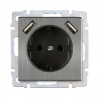 Smartbuy мех. роз. СУ 1 мест. земля и 2-мя USB 16А серый никель &quot;Нептун&quot; (SBE-05gn-16-S1-USB)