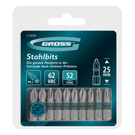 Бита PH2х25мм, сталь S2, шестигр., 10 шт. Gross
