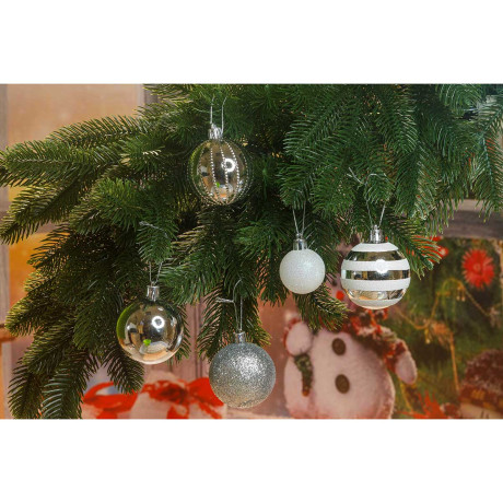 Набор елочных украшений Т558 Серебро Шары микс 4см*16шт 6см*20шт (круг.короб)(32)