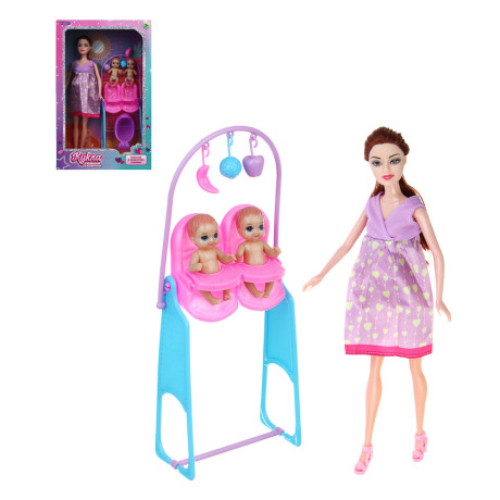 ИГРОЛЕНД Кукла с животиком и младенцами, 28 см, с акс., PVC, ABS, полиэстер, 21х7х33 см