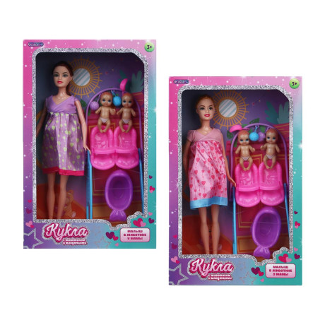 ИГРОЛЕНД Кукла с животиком и младенцами, 28 см, с акс., PVC, ABS, полиэстер, 21х7х33 см