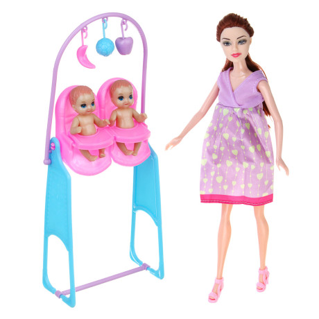 ИГРОЛЕНД Кукла с животиком и младенцами, 28 см, с акс., PVC, ABS, полиэстер, 21х7х33 см