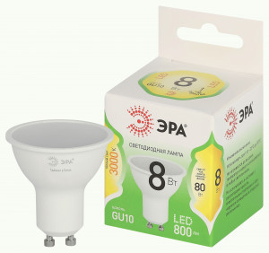 ЭРА GREEN LINE лампа св/д MR16 GU10 8W(800lm) 3000K 2K софит MR16-8W-830-GU10 51x85 67081