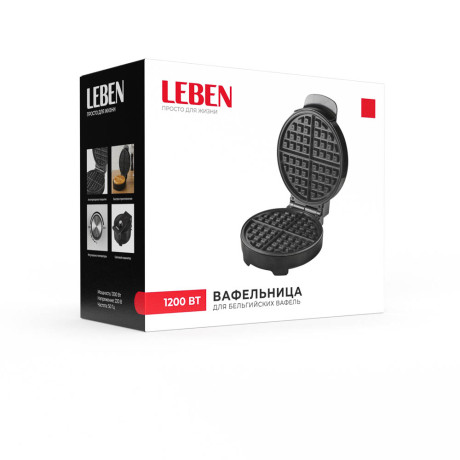LEBEN Вафельница для бельгийских вафель с регулировкой темп., 1200Вт, d=197мм, 220в