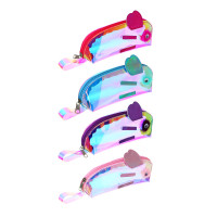 Пенал овальный, 21х9х4,5см, ТПУ цвета &quot;металлик&quot;, аппликации &quot;Зайчик&quot;, ручка, 4 дизайна, ПВХ бокс