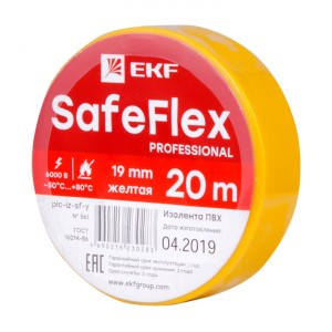 EKF SafeFlex Изолента ПВХ 19/20 желтая, класс А (профес.) 0.15х19 мм, 20 м plc-iz-sf-y