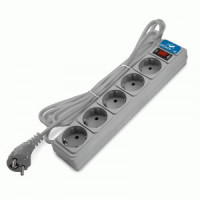 DOMTOK Сетевой фильтр (удл.) ПВС 3х1 5роз. 5м 10А серый земля,выкл,автомат (15!) 2534
