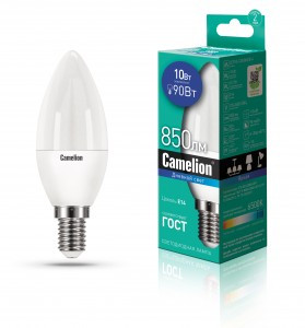 Camelion Свеча E14 10W(850lm 220°) 6500K 6K матов. 107x38 пластик LED10-C35/865/E14