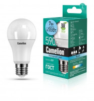 Camelion ЛОН A60 E27 7W(520lm 180°) 4500K 4K матов. 108x60 пластик LED7-A60/845/E27