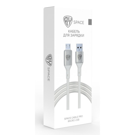BY Кабель для зарядки Space Cable Pro Micro USB, 1м, Быстрая зарядка QC3.0, штекер металл, белый