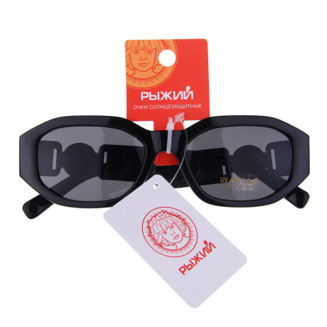 РЫЖИЙ Очки солнцезащитные, пластик, металл, 142x37мм, черные