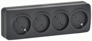 IEK GLORY роз. ОУ 4 мест. 10А РС24-2-ХЧм черный мат. ERH40-K02M-10