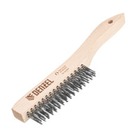 Щетка зачистная 3-х рядная, прямая проволока из нержавеющей стали с деревянной ручкой, EFP// Denzel
