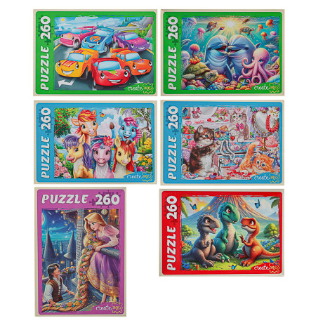 ПАЗЛЫ 260 элементов, 27,3х37,4x27,3см, 6 дизайнов