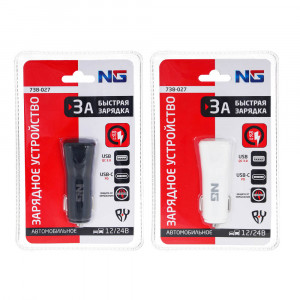 NG Зарядное устройство в авто, USB QC3.0 + PD, 5V/3A, 9V/2A, 12V/1.5A, блистер, пластик
