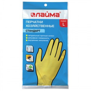 Перчатки  хоз. латексные ЛАЙМА "Стандарт", с х/б напыл., размер L , DGL 318P