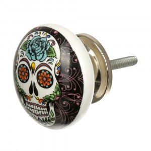 Ручка керамическая для мебели Череп черн/рис цветн (в кор 6 шт, цена за шт) BLUMEN HAUS