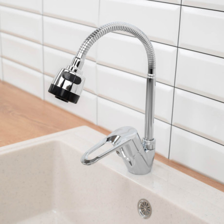 СоюзКран Смеситель для кухни, гибкий излив, керам. картридж 40мм, хром, цинк, SK01-F128