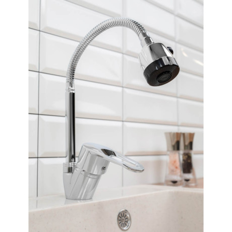 СоюзКран Смеситель для кухни, гибкий излив, керам. картридж 40мм, хром, цинк, SK01-F128