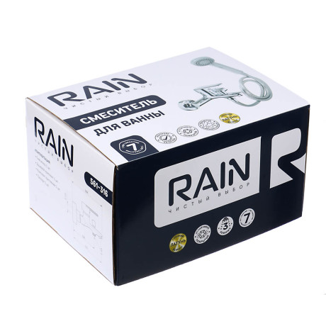 RAIN Смеситель для ванны Оникс, короткий излив, душ. набор, картридж 35мм, латунь, хром