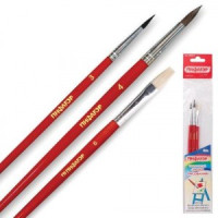 Набор кистей ПИФАГОР &quot;Уроки рисования&quot;, 3шт.(белка кр.№3,коза кр.№4, щетина пл.№6), уп.с подв,200229