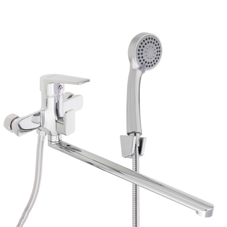 RAIN Смеситель для ванны Лазурит, прямой излив 35см, картридж 35мм, с душ. набором, латунь, хром