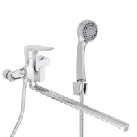 RAIN Смеситель для ванны Лазурит, прямой излив 35см, картридж 35мм, с душ. набором, латунь, хром