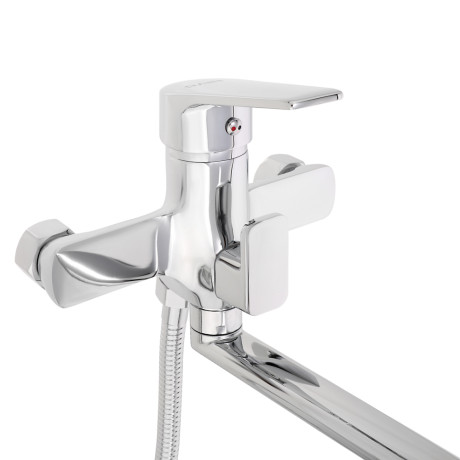 RAIN Смеситель для ванны Лазурит, прямой излив 35см, картридж 35мм, с душ. набором, латунь, хром