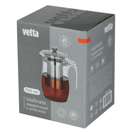 VETTA Чайник заварочный 700мл с ситечком, нерж.сталь, стекло, полистирол