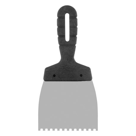 Шпатель из нержавеющей стали, 100 мм, зуб 4 х 4 мм, пластмассовая ручка Сибртех