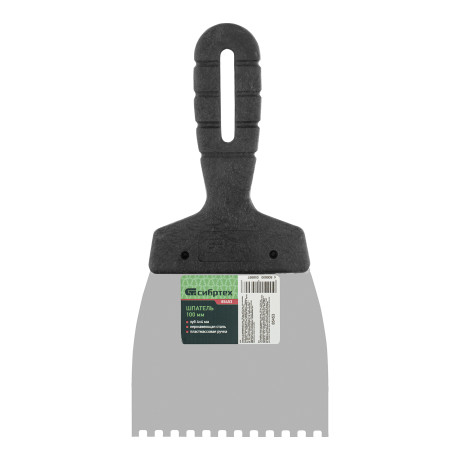 Шпатель из нержавеющей стали, 100 мм, зуб 4 х 4 мм, пластмассовая ручка Сибртех