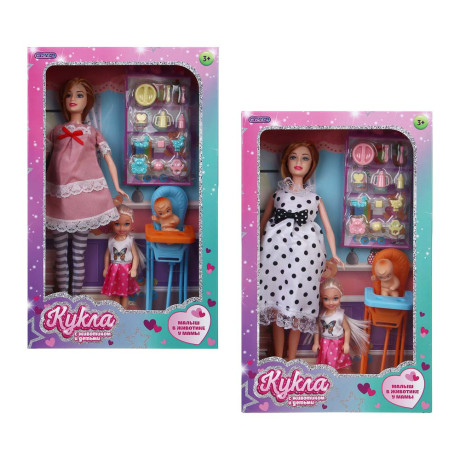 ИГРОЛЕНД Кукла 28 см с животиком и с детьми и акс., PVC, ABS, полиэстер, 21х7,1х33 см, 2 диз
