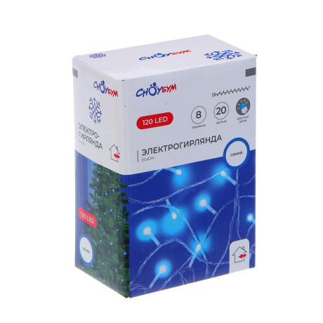 СНОУ БУМ Гирлянда эл. вьюн 20м, 120LED, синий, 8 режимов, ПВХ прозрачный, 220В
