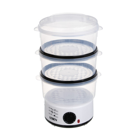 LEBEN Пароварка-мантоварка электрическая 800Вт, 3 яруса, 7,5 л, таймер, 220В