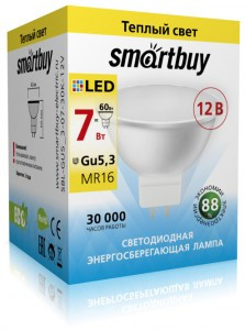 Smartbuy MR16 GU5.3 12V 7W(480lm) 3000K 2K пластик SBL-GU5_3-07-30K-12V