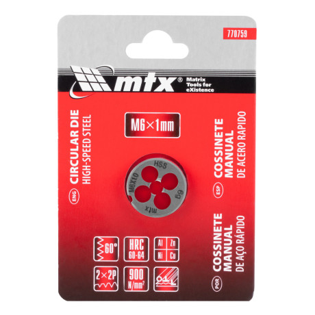 Плашка М6 х 1 мм, Р6М5 MTX