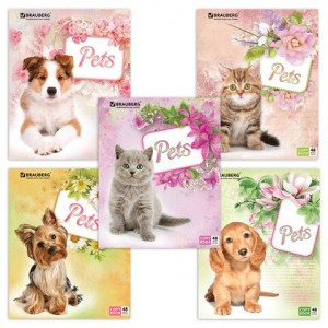 Тетрадь 48л. BRAUBERG ЭКО, клетка, обложка мелов. карт., "Pets", 5 видов, 401816