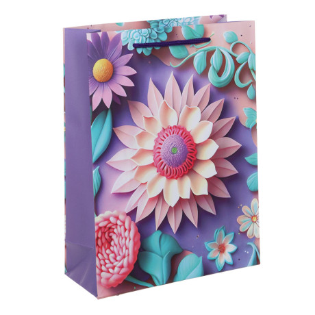 Пакет подарочный бумажный, M 18x24x7 см, цветочный узор, 128 гр, 4 дизайна